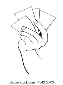 Several sheets in the hand. Vector illustration.