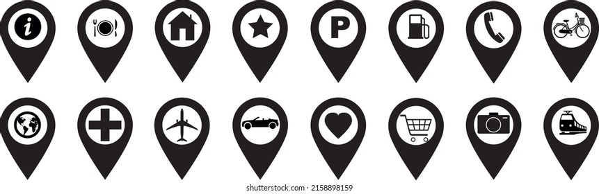 Several signs on a map pin showing travel and tourism concepts vector