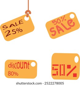  Several signs on the topic of sales, discounts and percentages.
