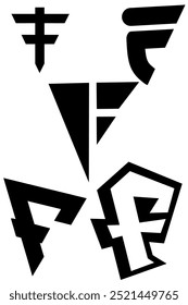 several simple logo design illustrations of the letter F