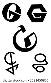 several simple logo design illustrations of the letter G