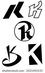 several simple logo design illustrations of the letter K