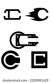several simple logo illustrations of the letter c