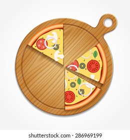 Several slices of pizza on a cutting board. Vector illustration