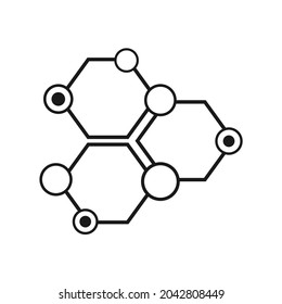 several small circles attached to the three hexagons