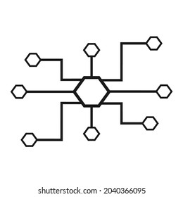 several small hexagons connected by lines to the large hexagon in the center