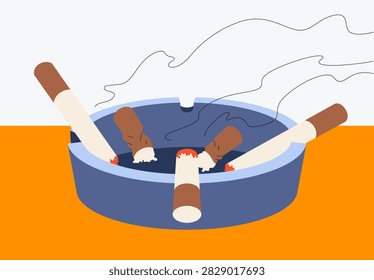 Several Smoldering Cigarettes Resting in an Ashtray and Producing Thick Smoke