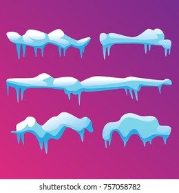 Several snow caps with icicles, vector illustration.