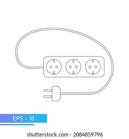 Several sockets for electrical appliances with a cable. Extension cord of the electrical network. Vector illustration.