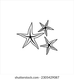 several starfish in black and white, over a white background,, vector illustration
