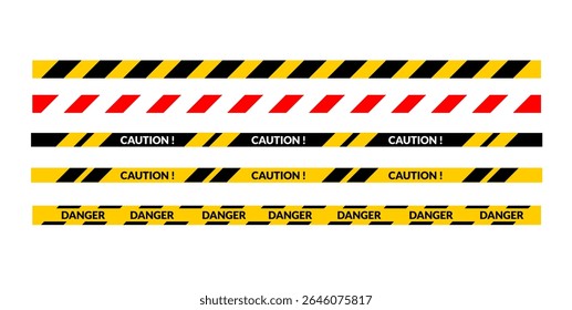 Several striped warning tapes, including caution and danger messages, are displayed.