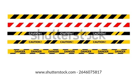 Several striped warning tapes, including caution and danger messages, are displayed.