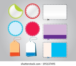 Several styles of colorful blank labels for coupons, banners and discounts, Get them all in one download!!