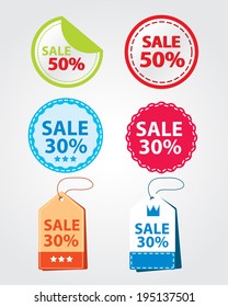 Several styles of colorful labels with texts for coupons, banners and discounts, Get them all in one download!!
