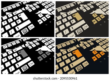 Varias ilustraciones estilizadas de un cierre mecánico de teclado retro