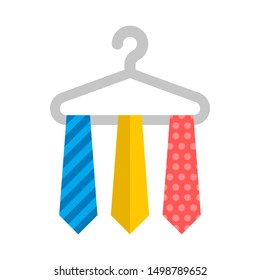 Several ties on a hanger. Flat icon