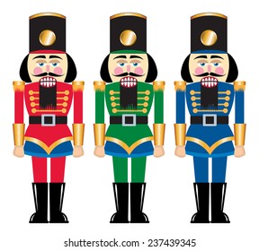 Several toy nutcracker soldiers made of wood