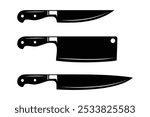 Several type of knives for Chef or Butcher. Kitchen Knife silhouettes for Restaurant or Butchery symbol sign logo design.