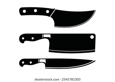 Several type of knives for Chef or Butcher. Kitchen Knife silhouettes for Restaurant or Butchery symbol sign logo design.