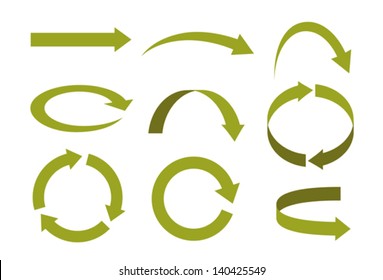 Several types of arrows in various forms and directions