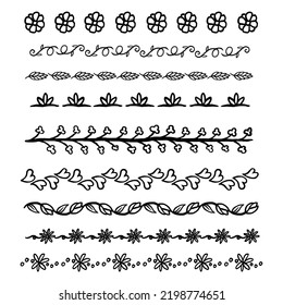 varios tipos de adornos de borde con un estilo único dibujado a mano y un estilo vintage con el tema de la flora