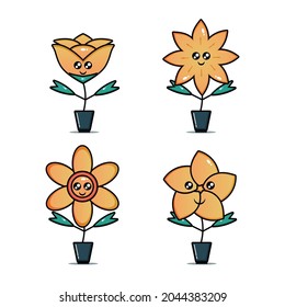Several types of flowers with cute faces