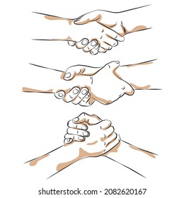 Several types of handshake sketch - vector illustration