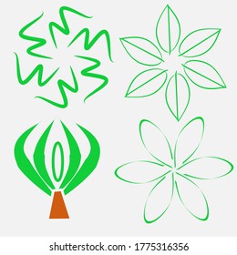 Several types of leaves. Natural background. Shaped like a flower, green.