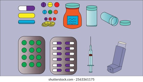 several types of medicines such as: Tablets, Capsules, Liquids, Injections, and Inhalants.