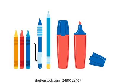 Several types of pens. Stationery.
