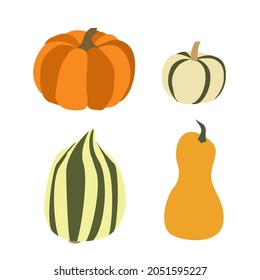 Several types of pumpkins. Simple pumpkins. Different pumpkins in different colors. Simple and cute Halloween pumpkins.