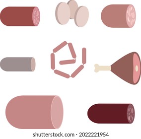 Varios tipos de salchichas en forma de ilustraciones planas vectoriales