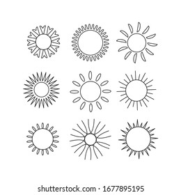 several types of sun in black and white