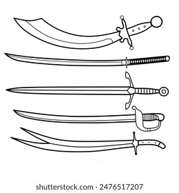 Several types of swords line arts