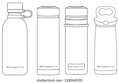 Several types of waterbottles in outlines