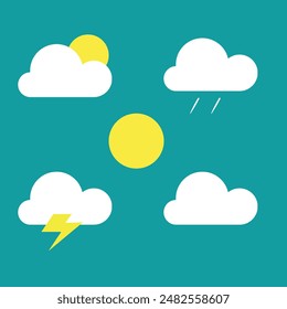 Several types of weather icons. consists of clouds, sun, lightning and raindrops. Great for additions in flat designs or others.