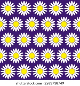 Several uniform rows of daisies on a purple background