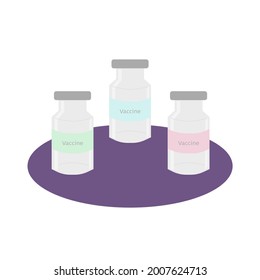 Several vaccine bottles are placed side by side.