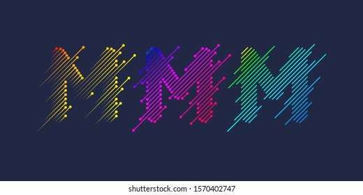 Several variants M of one letter T of the Latin alphabet. Dynamic sign in bright color and consisting of lines. Vector illustration