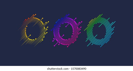 Several variants O of one letter T of the Latin alphabet. Dynamic sign in bright color and consisting of lines. Vector illustration