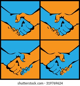 several variants of stylized vector illustrations of handshakes