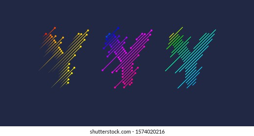 Several variants Y of one letter T of the Latin alphabet. Dynamic sign in bright color and consisting of lines. Vector illustration