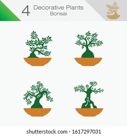 Several variations of Bonsai, decorative plants, vector illustration for your business