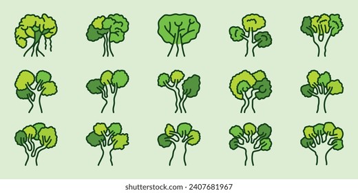 several variations of trees in a simple style