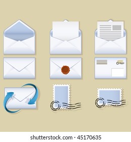 Several various vector mail and envelope icons