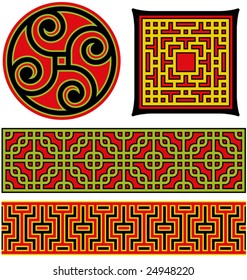 Several vector illustrations of Chinese patterns and lattice work.