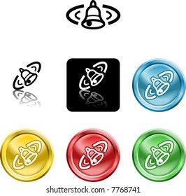 Several versions of an icon symbol of a stylised alarm bell ringing