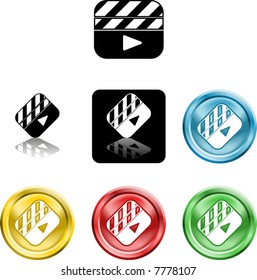 Several versions of an icon symbol of a stylised film clapper board