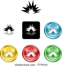 Several versions of an icon symbol of a stylised explosion