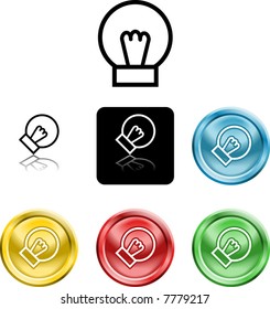 Several versions of an icon symbol of a stylised lightbulb